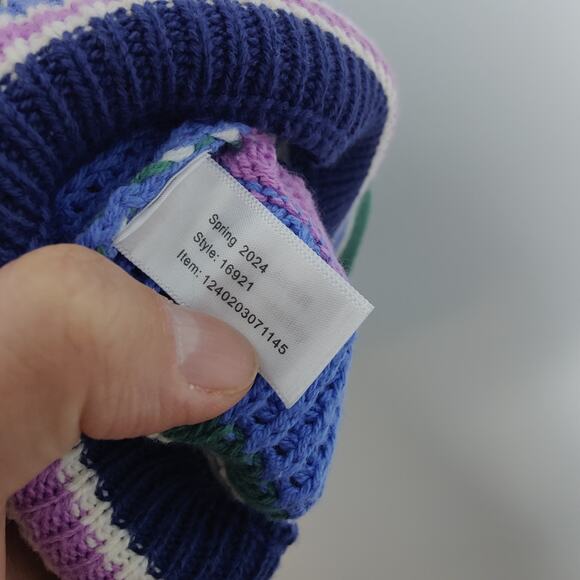 NWT Marine Layer Sz L Rory Crochet Knit Stripe Sleeveless Sweater Vest Purple - Picture 7 of 7